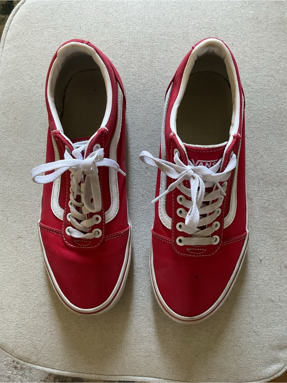 Vans Red and White Low-Top Canvas Sneakers